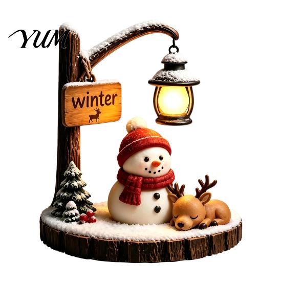 Bedside Lighting for Kids Room Christmas Santa Claus Reading Lantern, Snowman Elk LED Night Light with Warm Resin Desk Lamp Dormitory Glow,