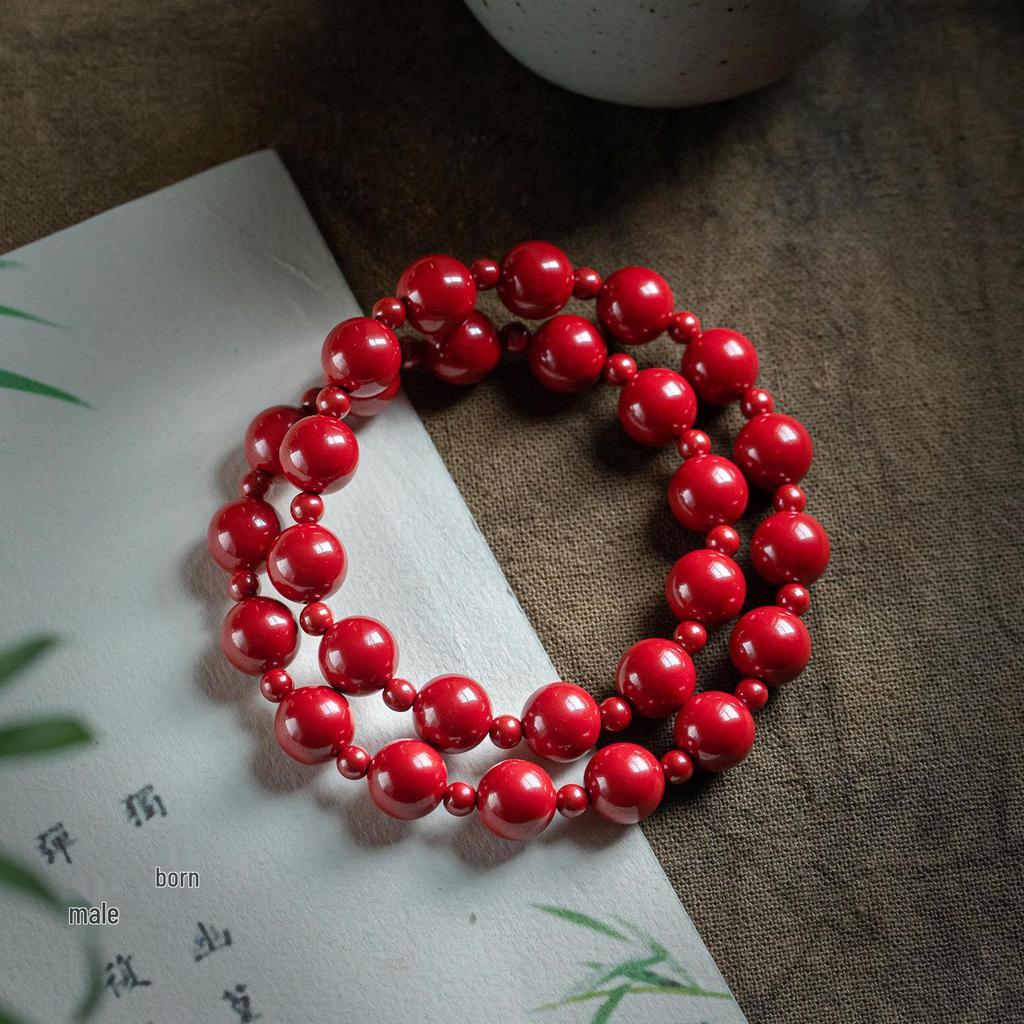 Xu Yan Style Rosy Red Agate Double-Wrap Bracelet, Skin-Brightening Cinnabar Hand String, Zodiac Gift