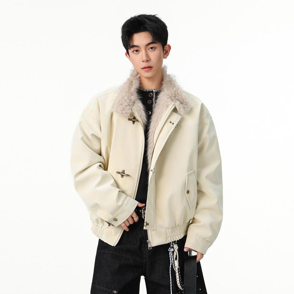 Harrington Men's Winter Velvet-Lined Eagle Cotton Jacket with Stand-Up Collar and Lux Leather Accents