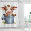 1pc Adorable Cow Digital Print Bath Curtain - Cute Farmhouse Design with Water Droplets, Durable Polyester Fabric, Machine Washa