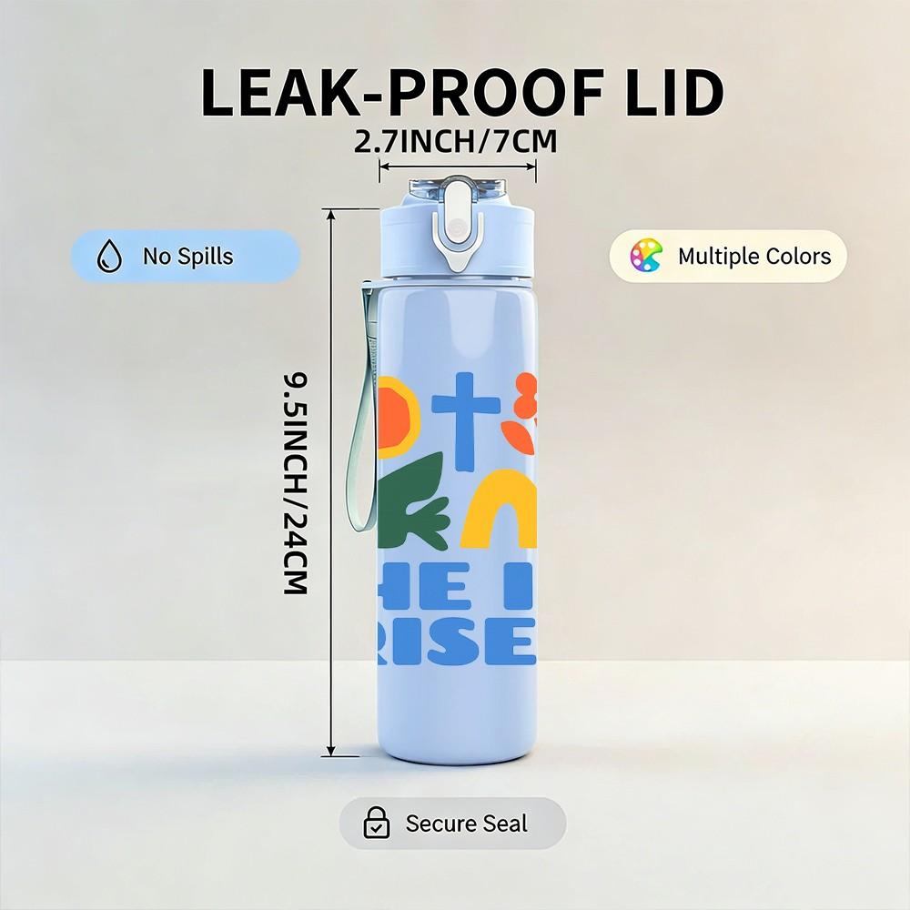 1PC Cross He Is Risen Art 750ml Color Plastic Sports Water Bottle Leakproof Flip Straw Lid Suitable for Sports Office Home Use