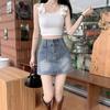 Korean Style High-Waisted Spicy Girl Slimming A-Line Denim Three-Quarter Shorts for Women
