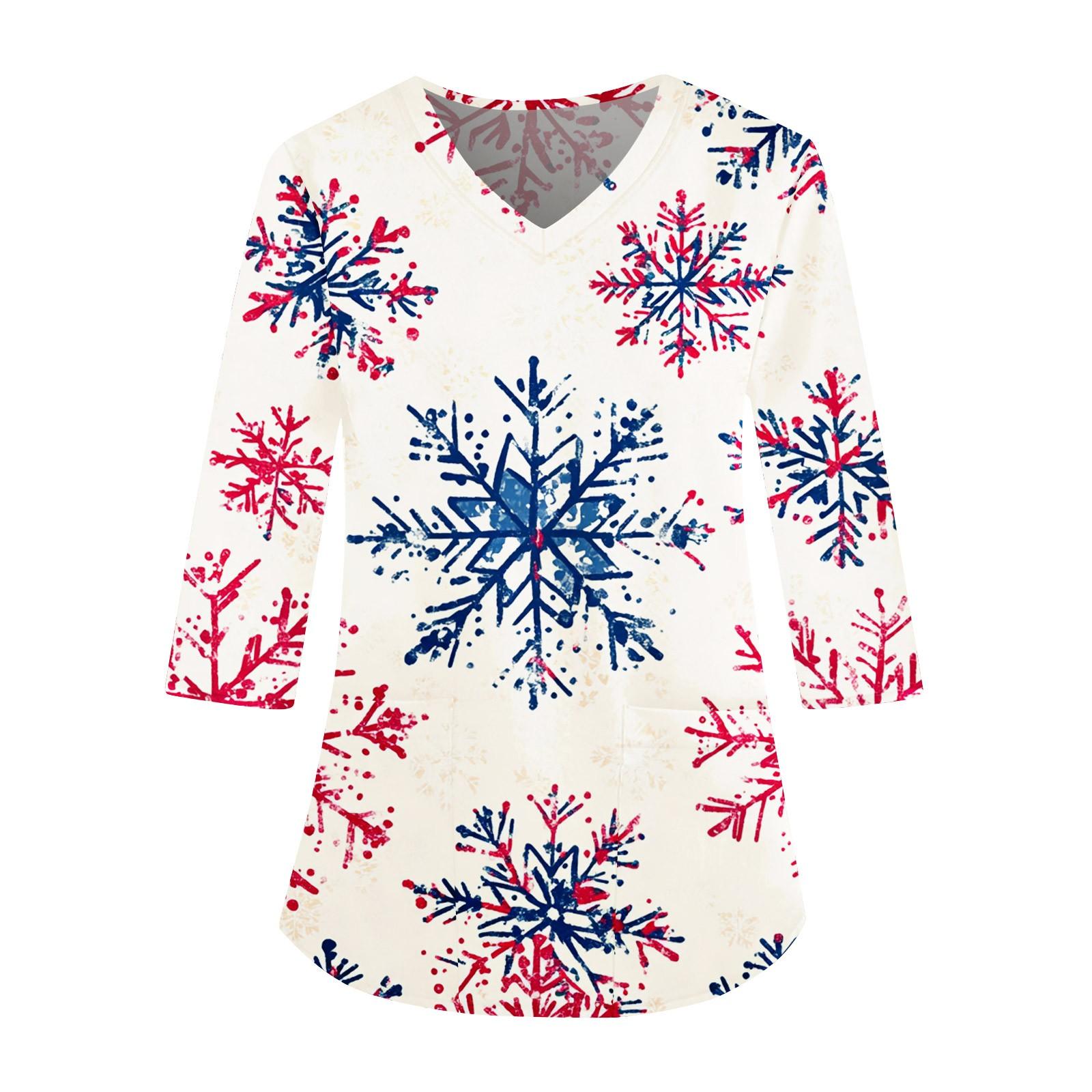 

Женская мода повседневная униформа с рукавом три четверти и рождественским принтом M белый