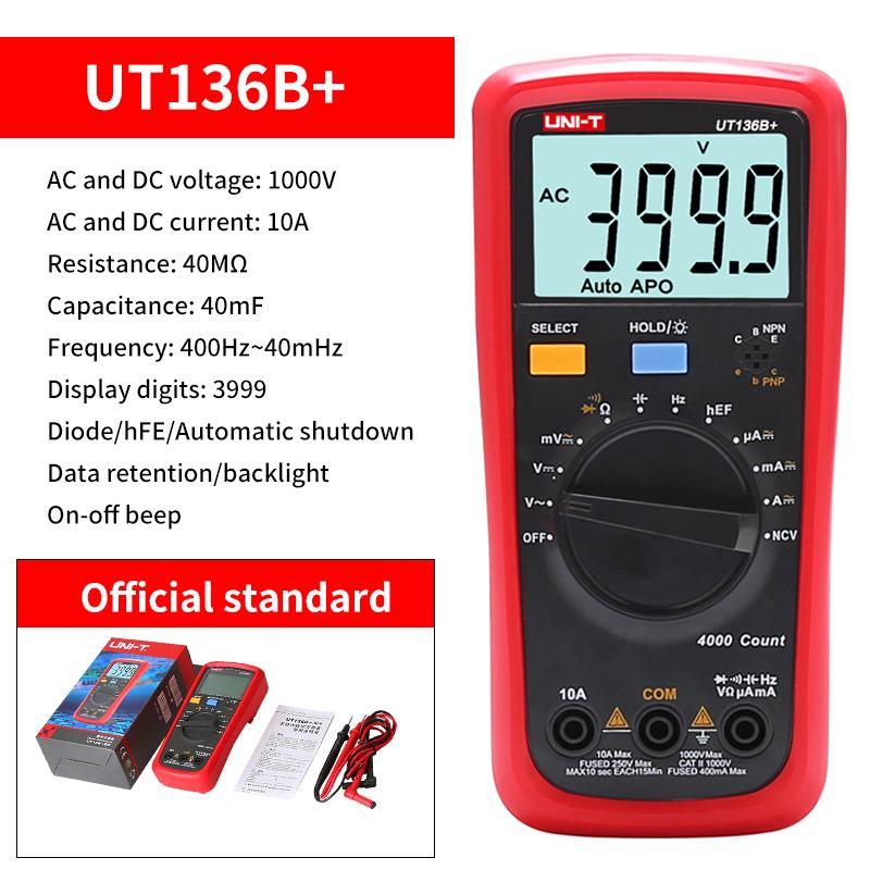 UNI-T UT136B+ Digital Multimeter Large LCD Dual Display 1000V 10A AC DC Voltmeter Current Test Meter UT136C+