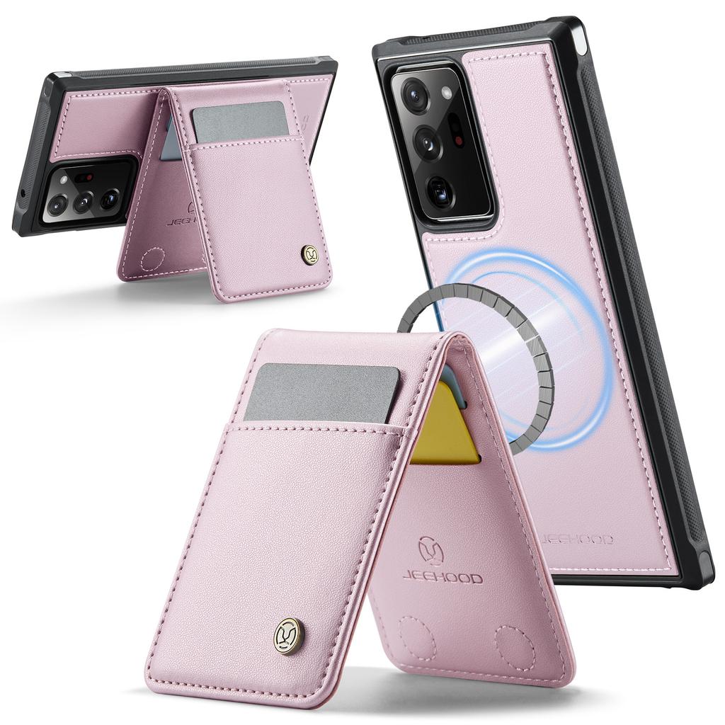 For Samsung Galaxy Note20 Ultra Leather Back Cover Compatible with MagSafe JEEHOOD J06 Phone Case with Card Bag RFID Blocking