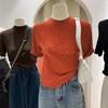 Sweater for Women Thickened Warm Knitted Stretchy Short Sleeve High-neck Tops