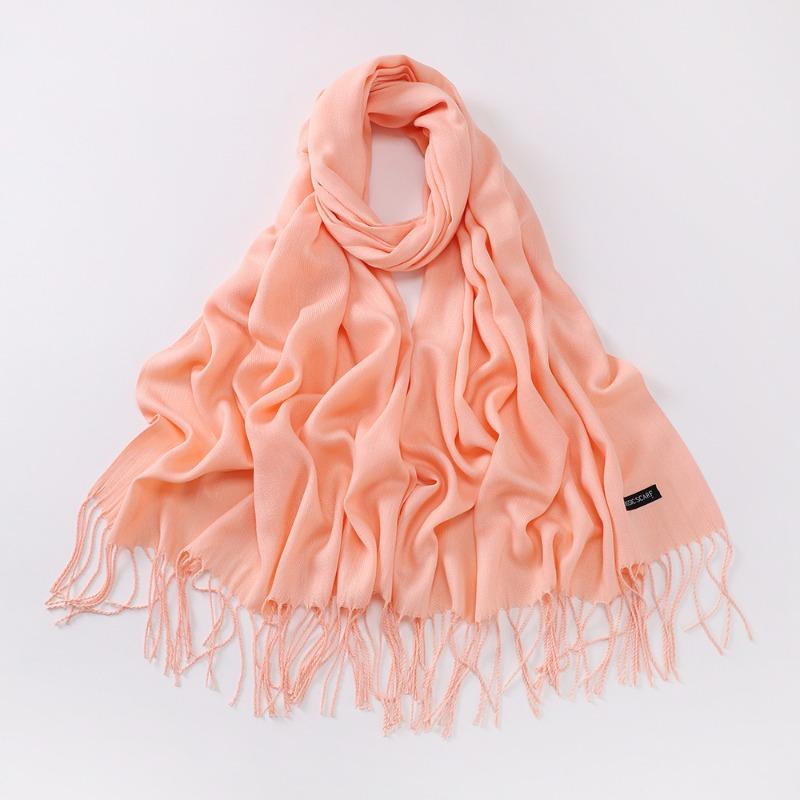 Autumn and winter various solid color imitation cashmere scarves women's monochrome thickened warm fringed shawl scarf scarf bright red scarf