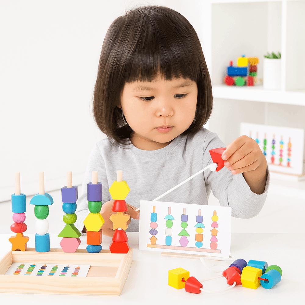 Geometric Color Shape Cognition Toys Interactive Wooden Beads Sequencing Toy  Kindergarten Kids