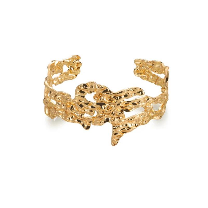 New Stainless Steel Simple Wide Version Open Bracelet Street Hip Hop Exaggerated Gold-plated Bracelet