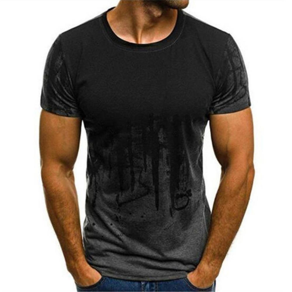Men's Printed T-shirt Summer Casual Round Neck Pullover Short Sleeved Top Trendy Brand