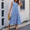 Women's V Neck Sleeveless Midi Dress Loose Fit Elastic Waist Casual Floral Print Tiered Vacation Dress