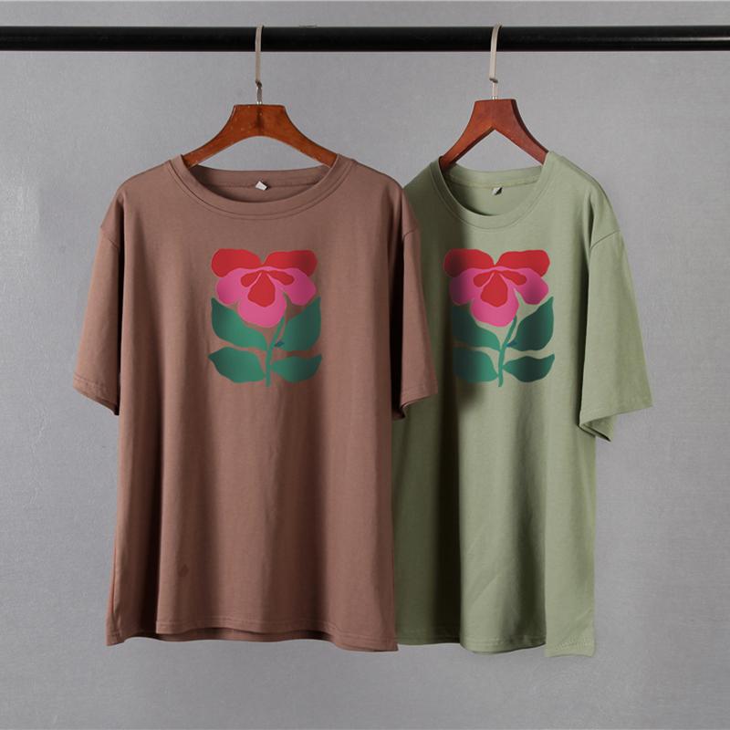 Hirsionsan Harajuku Blommig T-shirt Dam Sommar Chic Goth Kläder Abstrakt handritad grafisk T-shirt Lösa bomull Damöverdelar