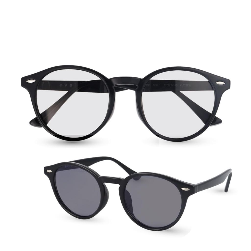 Fujita Optical Evais Photochromic Sunglasses for Men and Popular UV TR90 Women, Protection, 99.9% Visibility, Lightweight, Boston/Wellington Style,