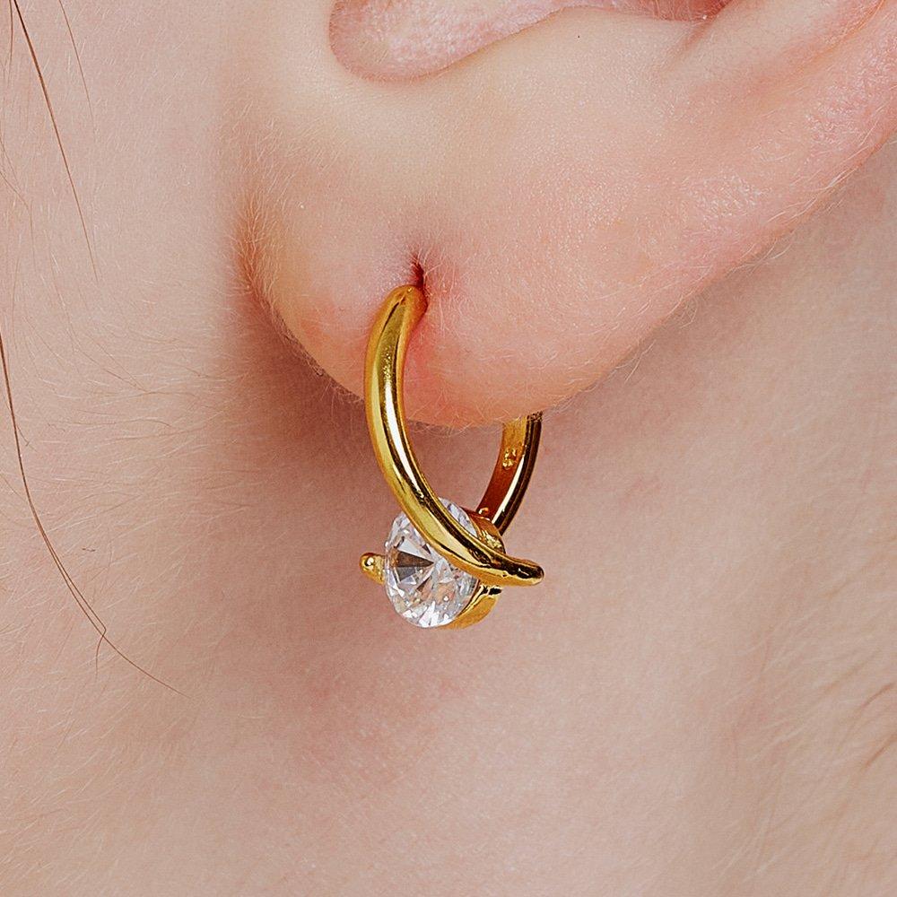 14kgf Cross Cubic One-Touch Earrings (925 Silver) Cser0016