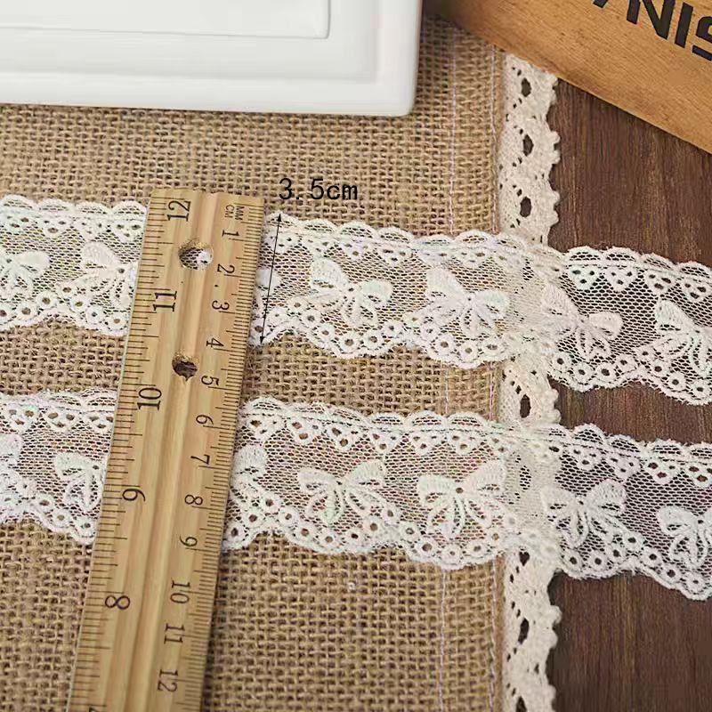 2Yards Cotton Embroidery Bow Sewing Ribbon Guipure Lace Trim Fabric DIY Garment Accessories Lace 3.5cm Width