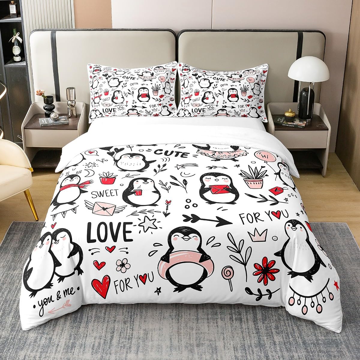 

Comforter Cute Penguin Comforter Sets Penguin Antarctic Wildlife S White Room Decorative Queen King Twin Size Comforter (quilt)-EU Single(135*200cm)3pcs