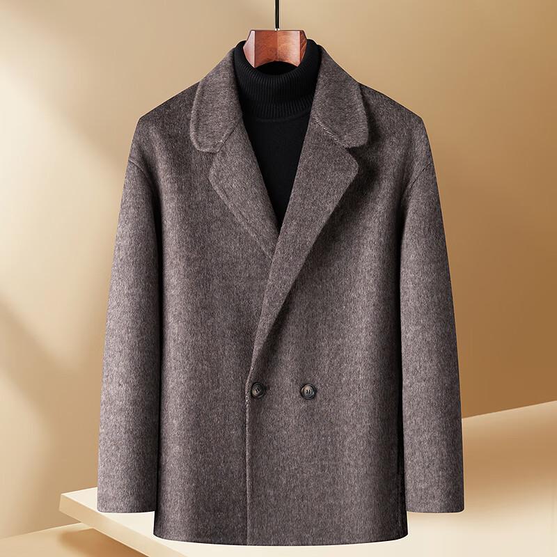 FAPAI Men's Wool Blend Mid-Length Double-Breasted Coat