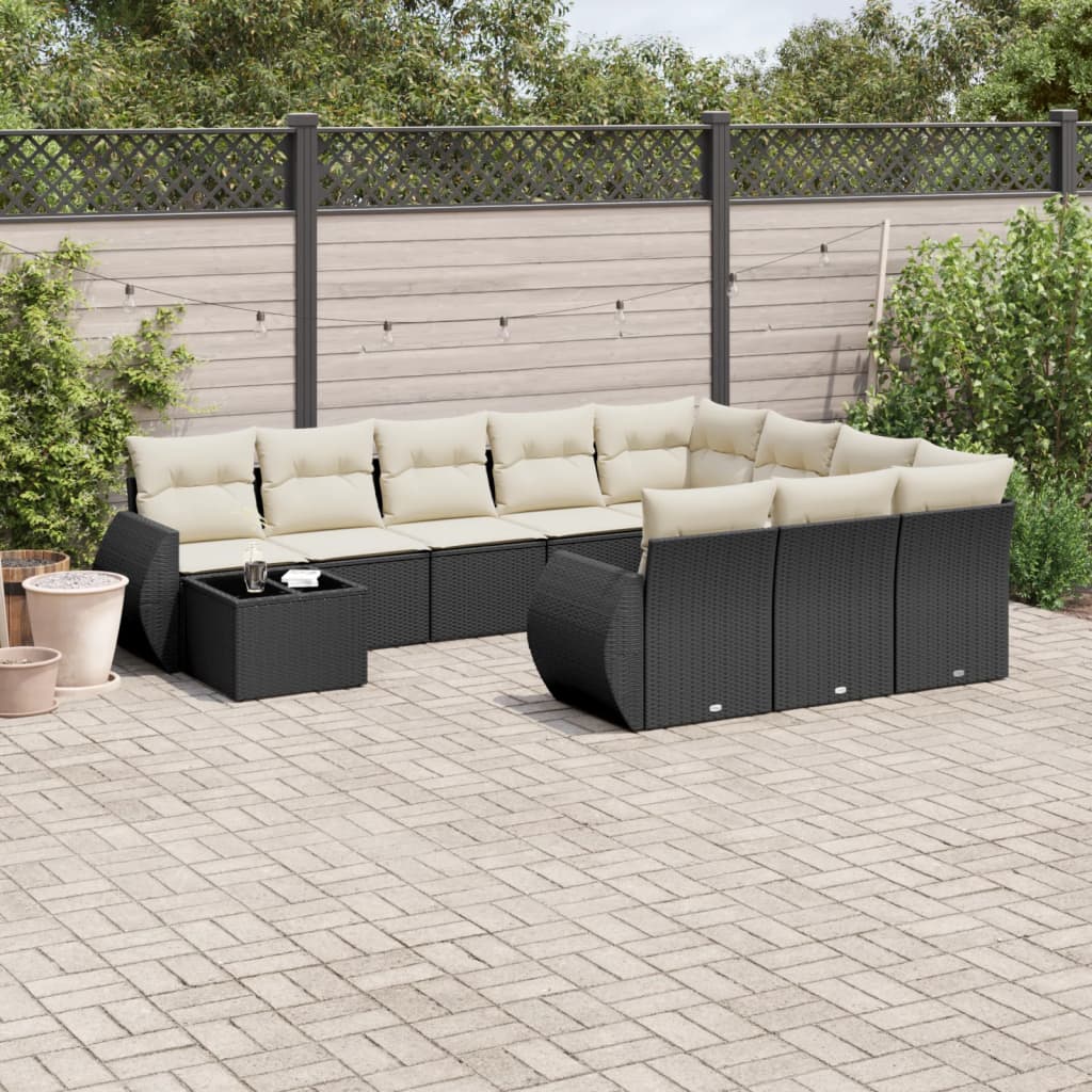 Vidaxl 11-Cz. Garden Lounge Set, Cushions Black Rattan Pe