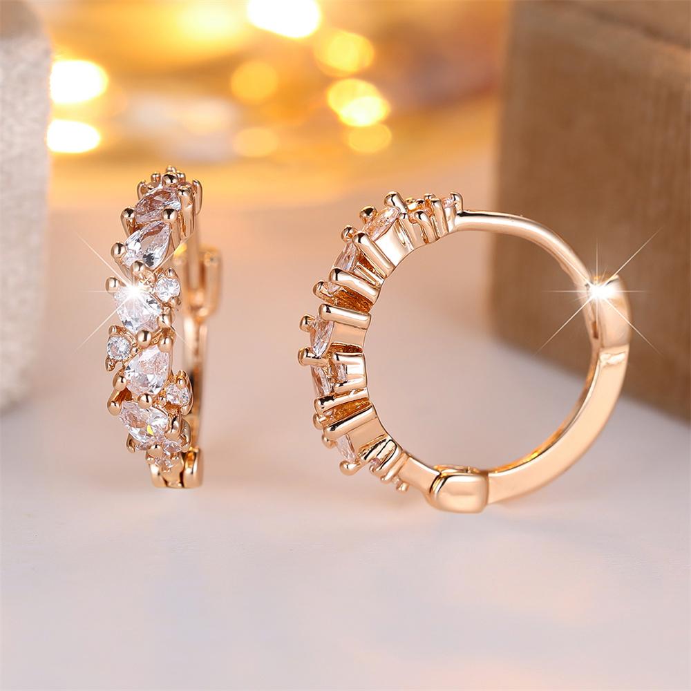 Small Water Drop Stone White Zircon Hoop Earrings For Women Vintage Gold Color Tiny Ear Buckle Wedding Jewelry Mother's Day Gift