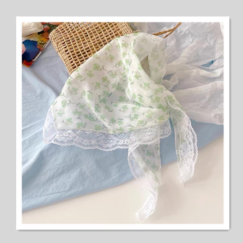 Women's French Lace Triangle Scarf: Lightweight, Breathable & Versatile Headscarf and Hair Ribbon