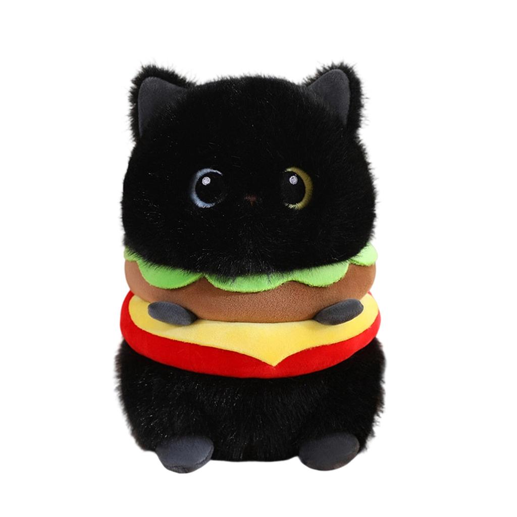 Plush Hamburger Cat Stuffed Animal Soft Toy with Detailed Layered Design and Round Shape Suitable for Kids and Collectors