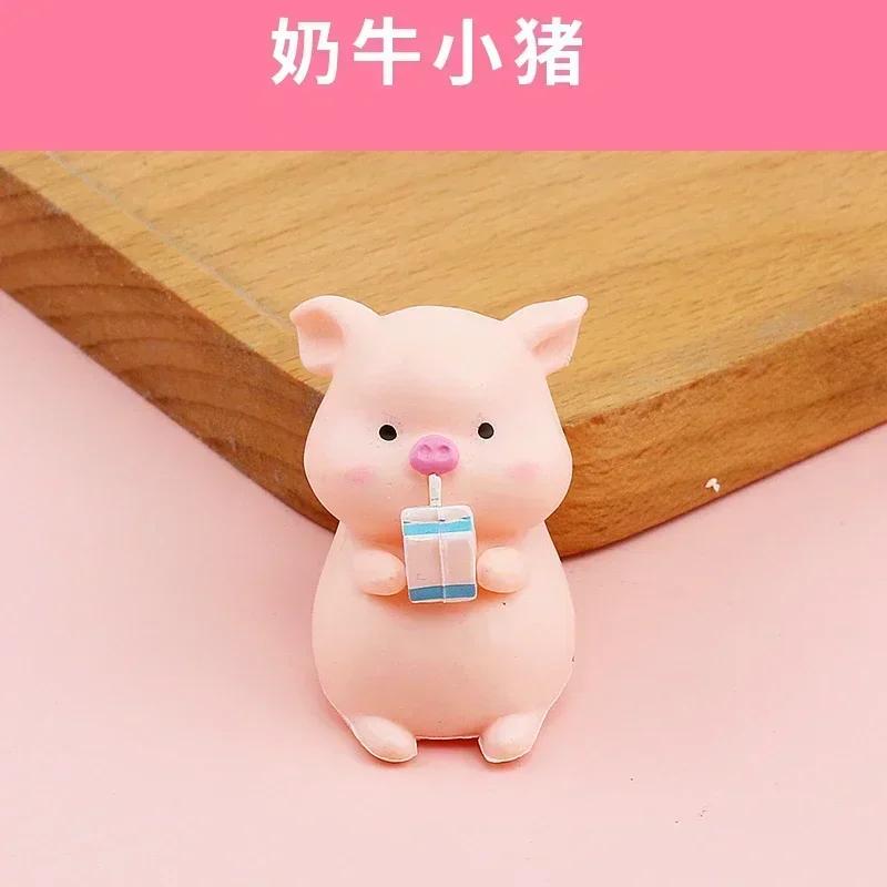 Cute Cartoon Pink Pig Figurine Miniaturas Ornament Resin Piggy Statue Collection Toy Fairy Garden Mini Miniatures