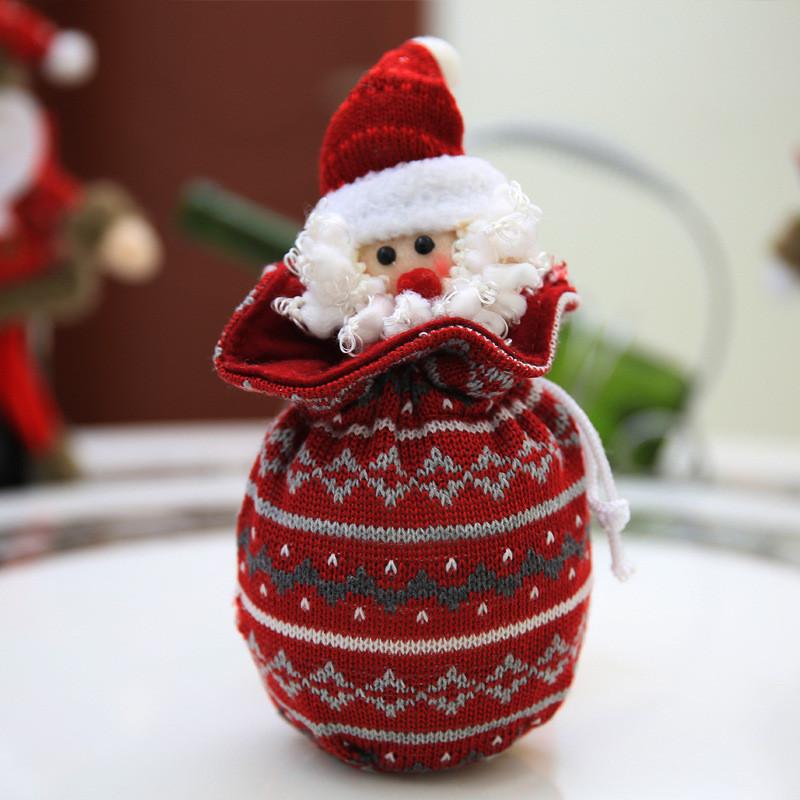 Decorative Knitted Apple Gift Bags For Christmas Featuring Fun Snowman Santa And Bear Designs