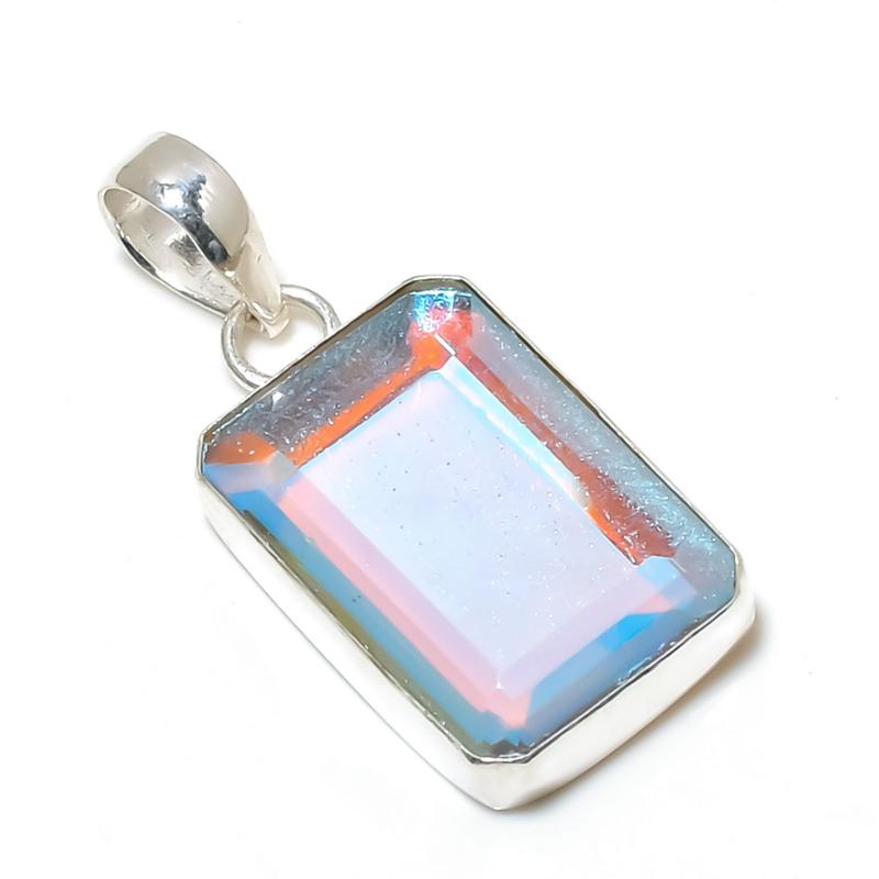 Delikatny wisiorek z kamieniem szlachetnym Mystic Topaz, srebro sterlingowe próby 925 - Ręcznie robiony design, biżuteria do noszenia na co dzień, unikalny wisiorek z Mystic Topaz, prezent na imprezę