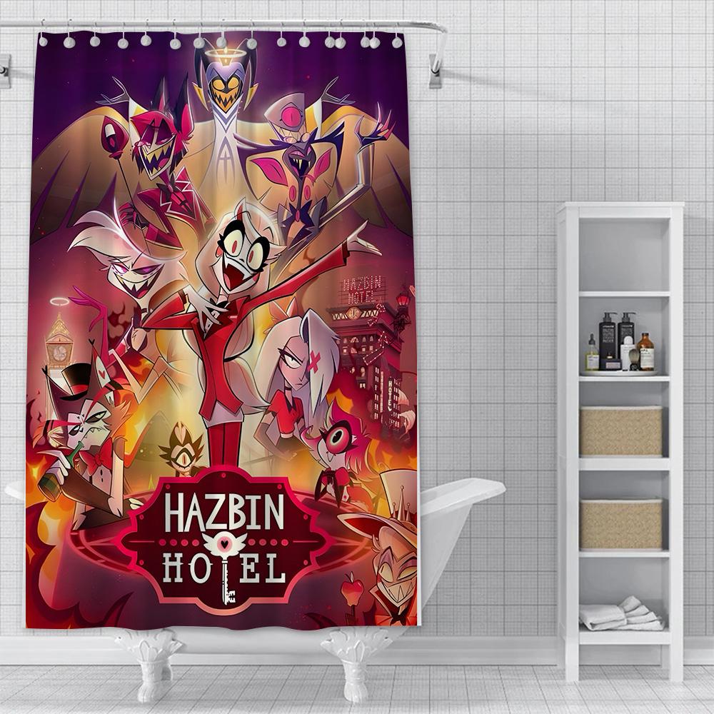 

Водонепроницаемая полиэстеровая ткань для душа, красочные шторы для ванной, Hazbins Hotel, домашний декор для ванной комнаты, штора с крючком YL90x180cm