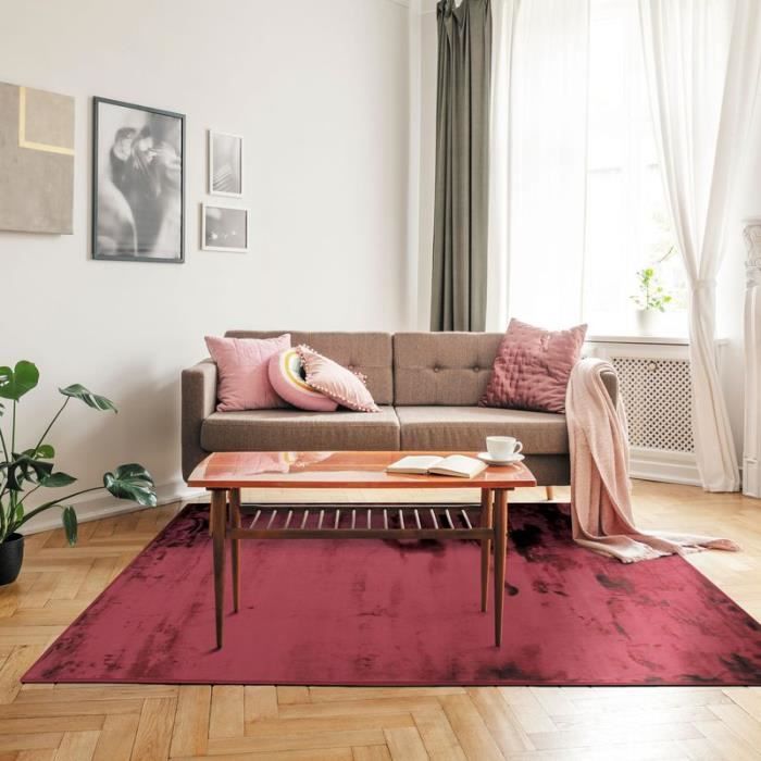 Extra-soft Living Room Rug Velvet Effect Dark Red 160x230