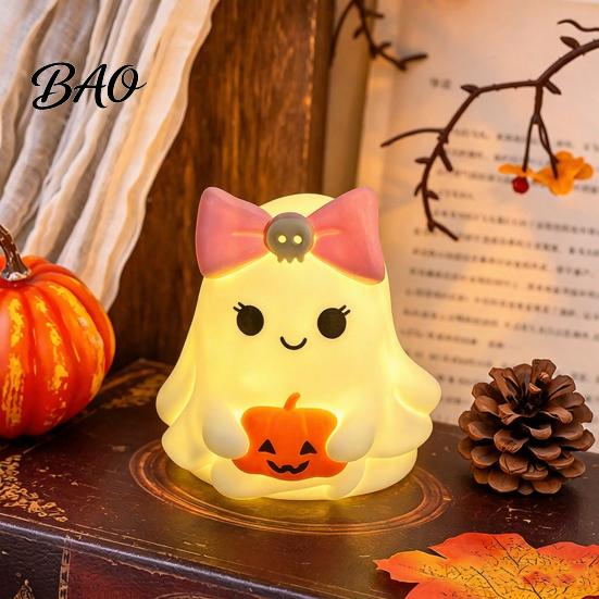 Battery Operated Nursery Light Cute Halloween Ghost/Pumpkin LED Night for Desktop Decoration, Safe Flameless Candle with Warm Glow Home Party