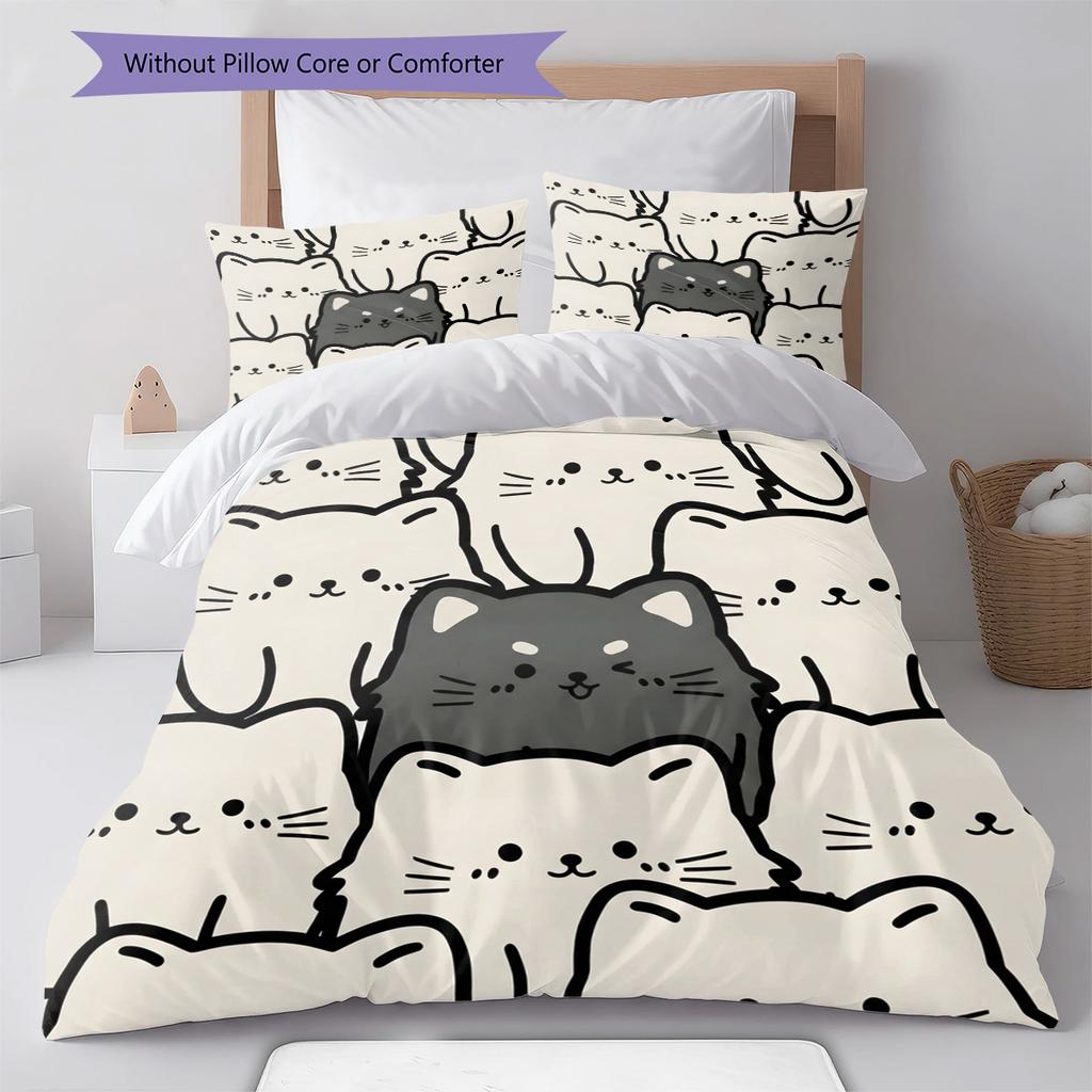 Shiba Inu Pattern Bedding Quilt Set Quilt Cover Pillowcase Home Decoration Birthday Gift (1 * duvet cover + 2 * pillowcase, without core)