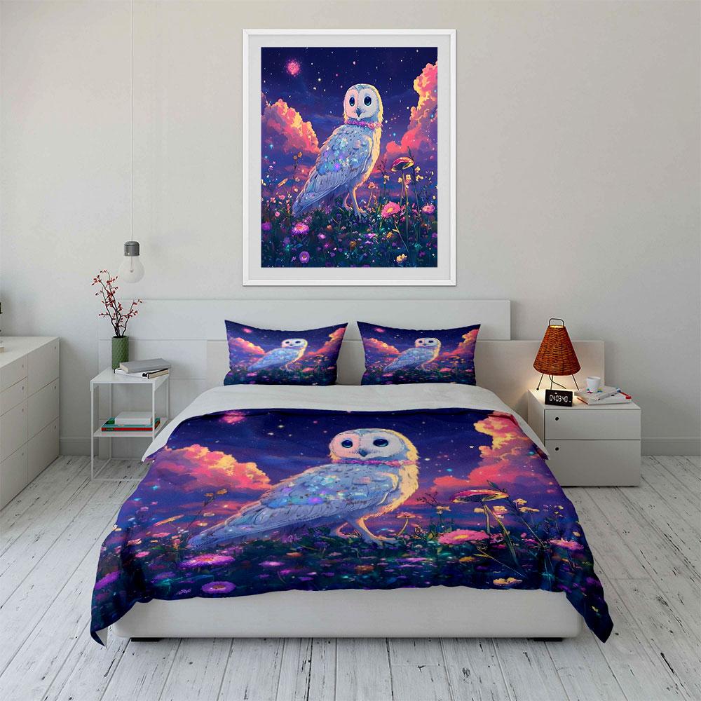 Magical Owl Fantasy Nature Scene Exquisite Three-Piece Bedding Set Gift For Kids And Adults
