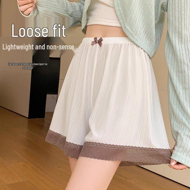 Women's Summer Ice Silk Lace Safety Shorts - Anti-Exposure, Loose, Slimming, Home Base Layer.