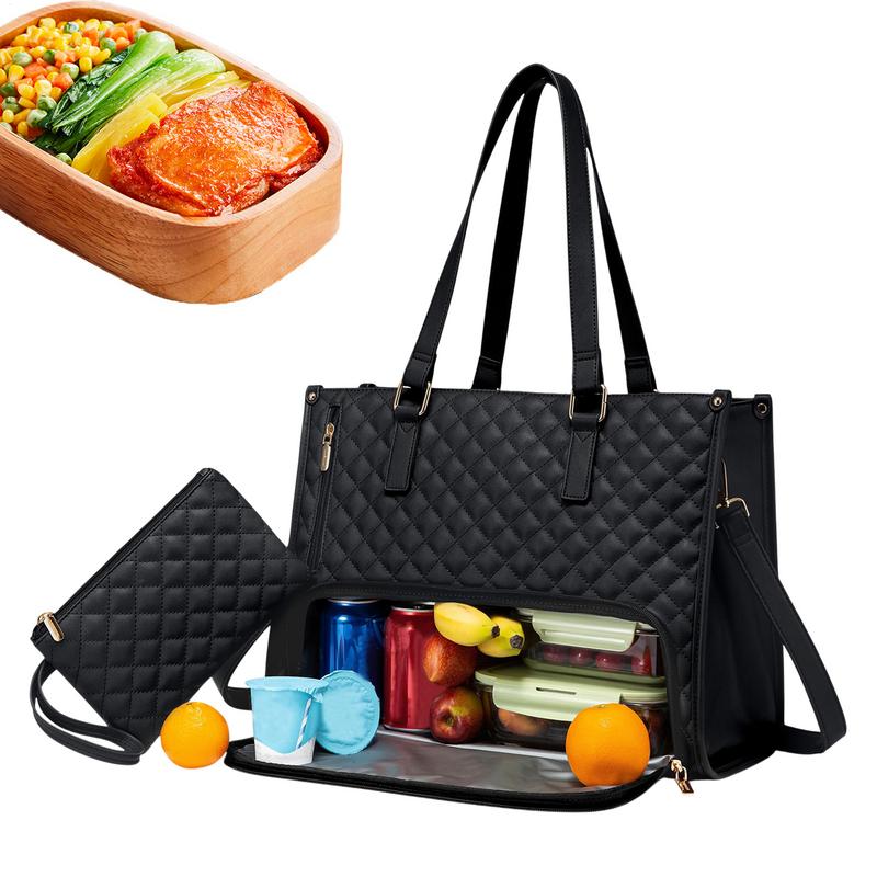 Lunch Tote Bag for Women 15.6 Inch Insulated Quilted Computer Tote Large Capacity Work Purse with Wallet Women Work Bag Laptop