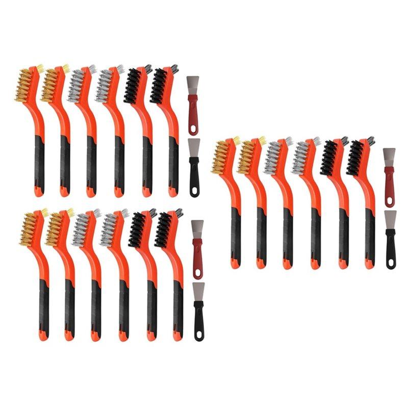 A25F-3Set Wire Brush Cleaning Kit,Stainless Steel Scraper Brushes With Scraper Blades, Used For Rust Removal And Dust Removal