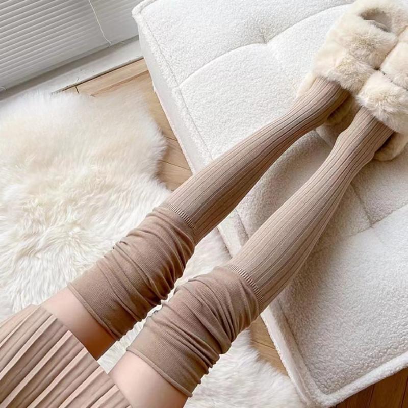 Ensfargede høye lårstrømper Kvinner Trendy Uformell Over Kneet Kvinnelige Lange Sokker Termisk Varm bomull Høy Tube Leggings