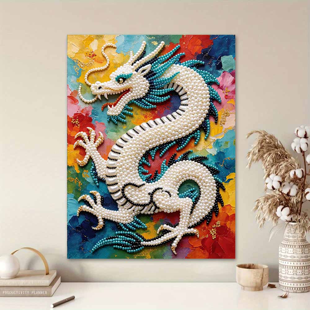 DIY Pearl Gem Chinese Dragon Painting Shining Bead Craft Art Home Wall Ornament Simple Unframed Room Decoration Art Modern Gift Style Design