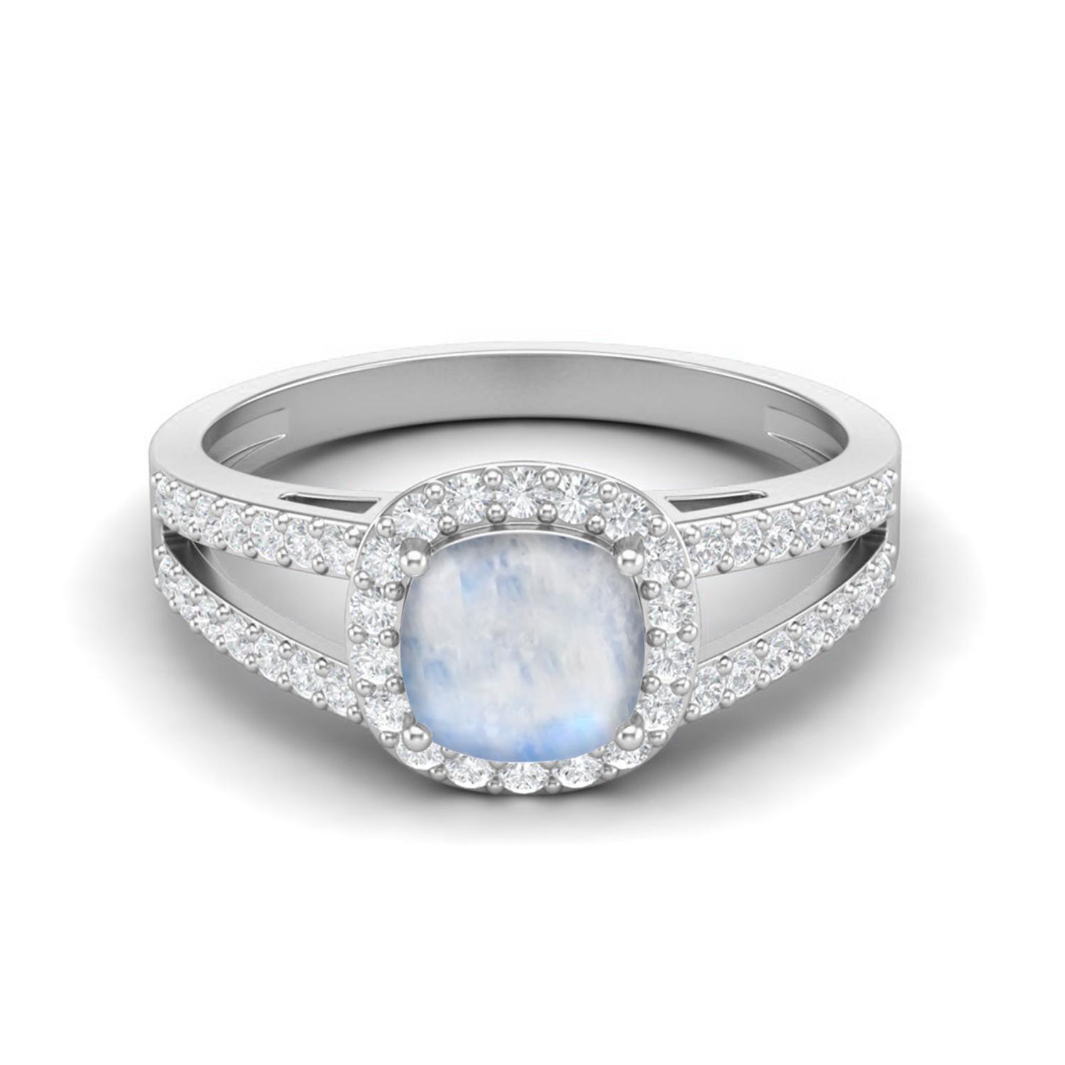 925 Sterling Silver 2.22 Cts Cushion Moonstone Solitaire With Accent Split Shank Wedding Women Ring 7 белый