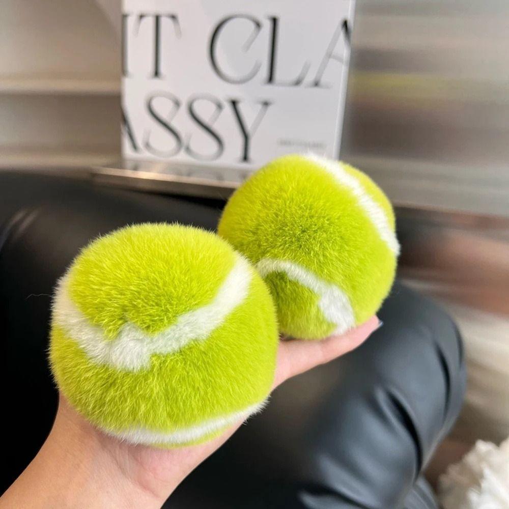 Real Rabbit Fur Tennis Ball Keyring Plush Ball Tennis Plush Pendant Tennis Keychain Girl's Gift