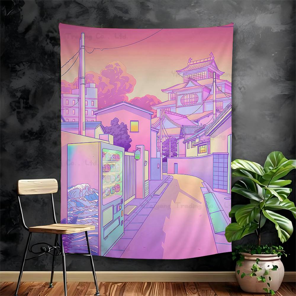 

Vaporwave Neon City Street Colorful Tapestry Wall Hanging Hanging Tarot Hippie Wall Rugs Dorm Wall Art Decor 74x94cm(29x37in)