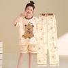 Summer Three-Piece Cartoon Pajama Set for Girls - Short Sleeve & Long Pants, Comfortable Home Wear for Kids