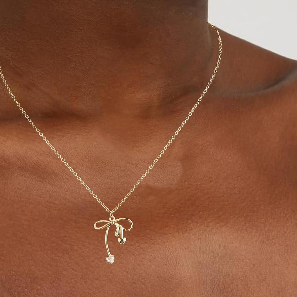 Halsband med rosett, kopparpläterad 14k äkta guld, mångsidigt, europeisk och amerikansk designtrend, INS