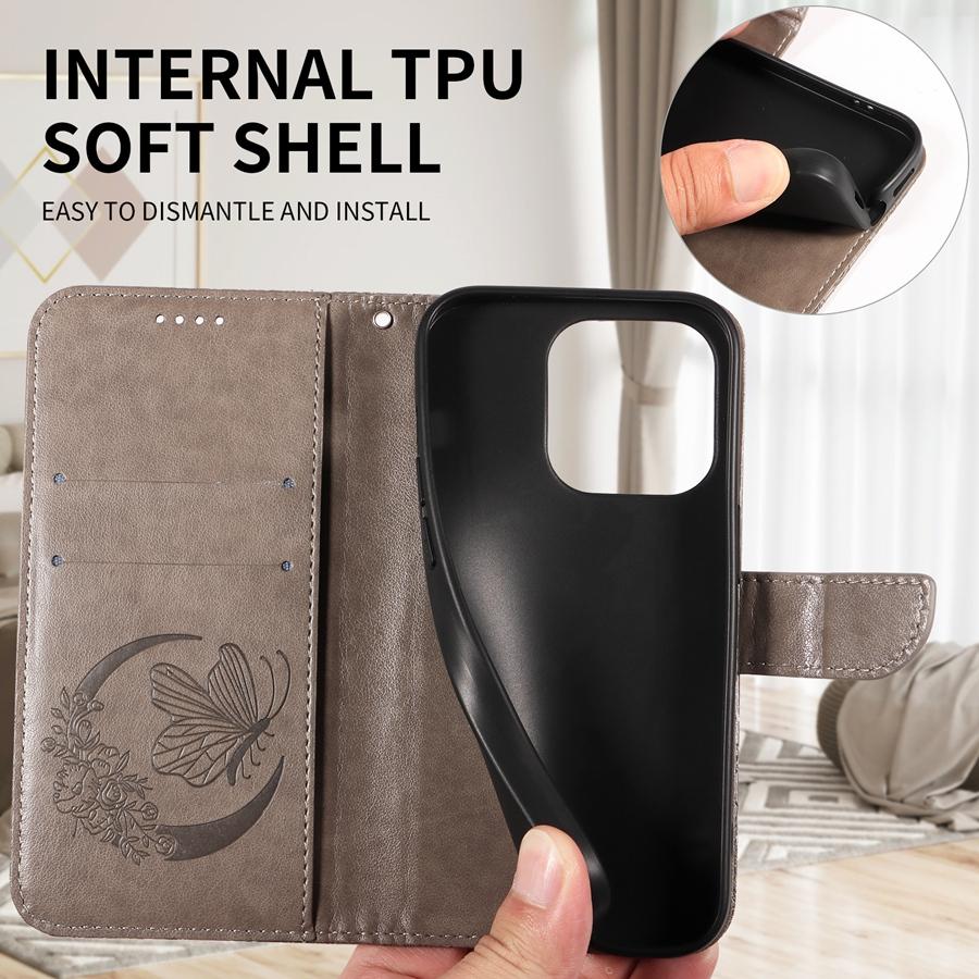 Embossed Butterfly Leather Phone Case for Google Pixel 9 9 Pro XL 9A Pixel 8 8 Pro 8A Pixel 7 7 Pro 7A Card Slots Wallet Case with Wristband