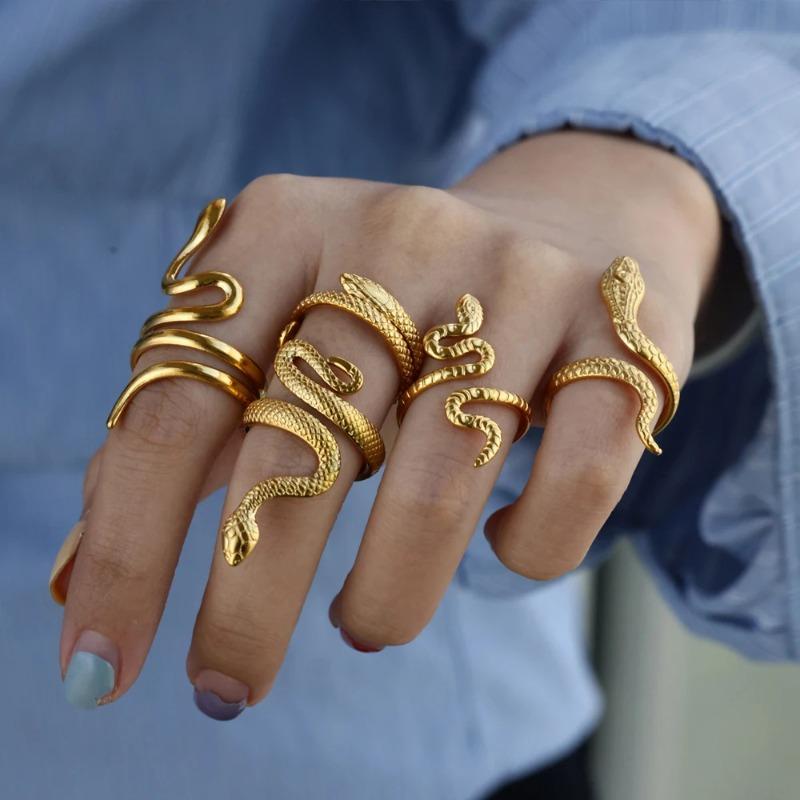 Retro Titanium Steel Ring Female Golden Snake Versatile Simple Hip Hop Personality Open Snake Hot Selling Trend