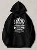 Black Pullover Hoodie with White "PAPA" Crown Graphic and French Text Casual Long Sleeve Sweatshirt with Kangaroo Pocket for Fathe