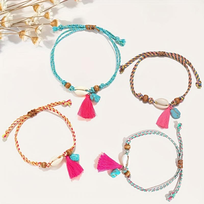 1 Stück Bohemian Handgeknüpftes Fußkettchen mit Quaste Vintage Boho Stil Strand Fußschmuck für den täglichen Gebrauch und als Geschenk