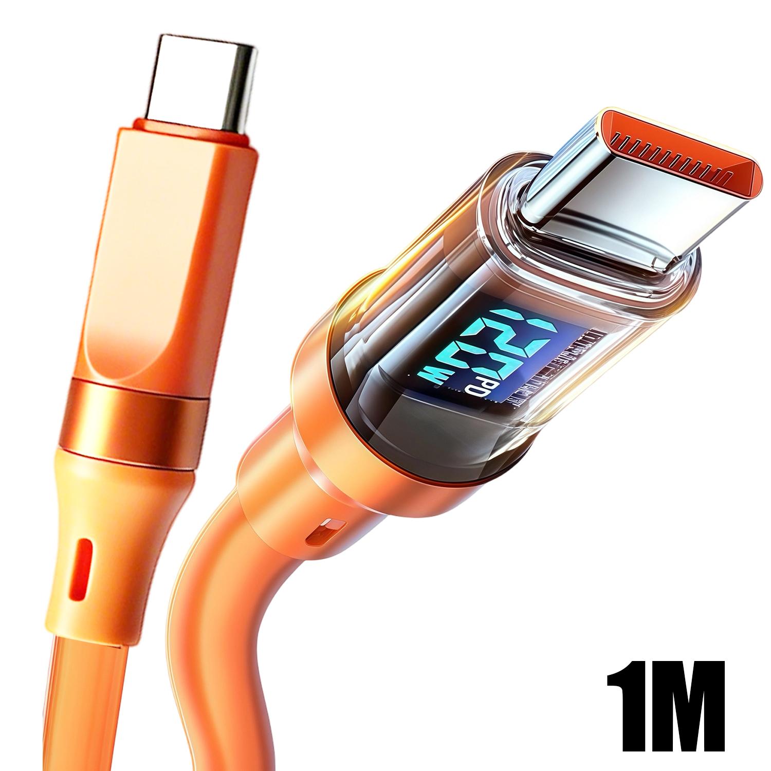 120W LED Digital Display Fast Charge USB Type C Cable for IPhone 17/16/15 Braided Fast Charging Auto Power Off Cable Data