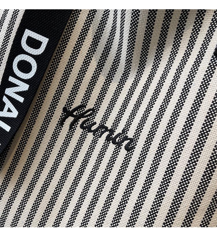 Bolsa de Ombro de Lona Listrada de Grande Capacidade para Mulheres - Tote Versátil para Estudantes e Pendulares