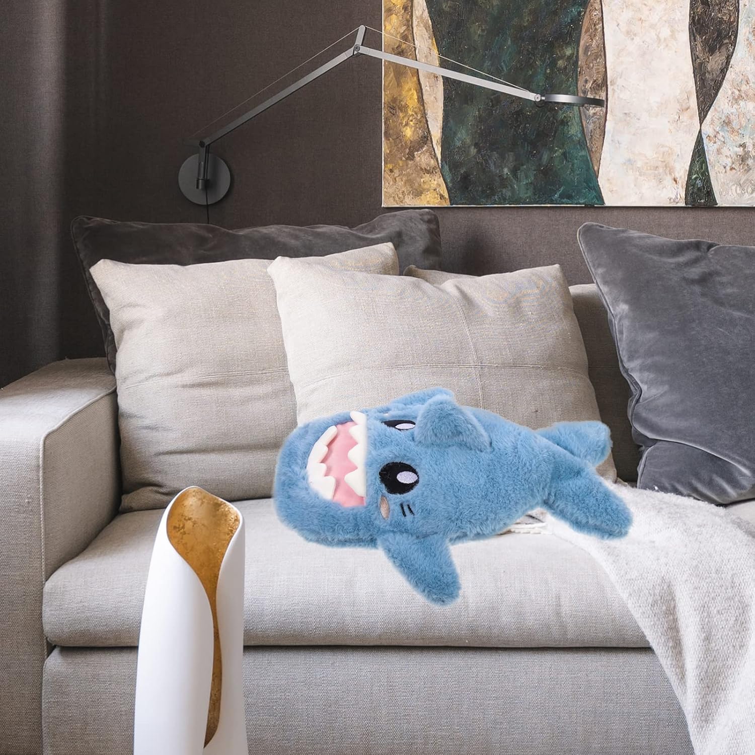 GLEAVI Neck Hot Water Bottle with Cute Stuffed Plush Shark Animal Cover for Neck Shoulder and Feet Warmer Blue Refillable Hand Warmer